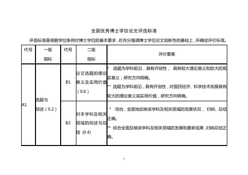 全国优秀博士论文评定标准