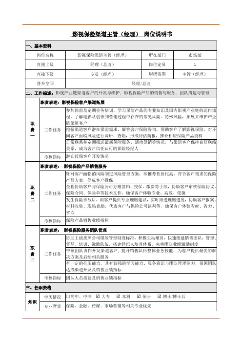 岗位说明书模板-保险经纪人 (主管及经理级)