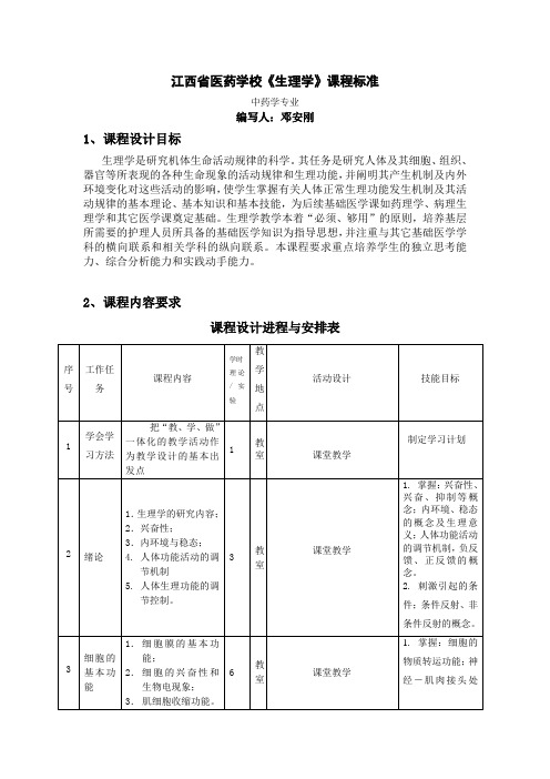 江西省医药学校《生理学》课程标准.