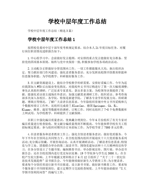 学校中层年度工作总结