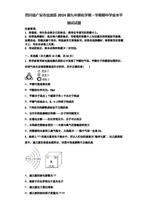 四川省广安市岳池县2024届九年级化学第一学期期中学业水平测试试题含答案解析