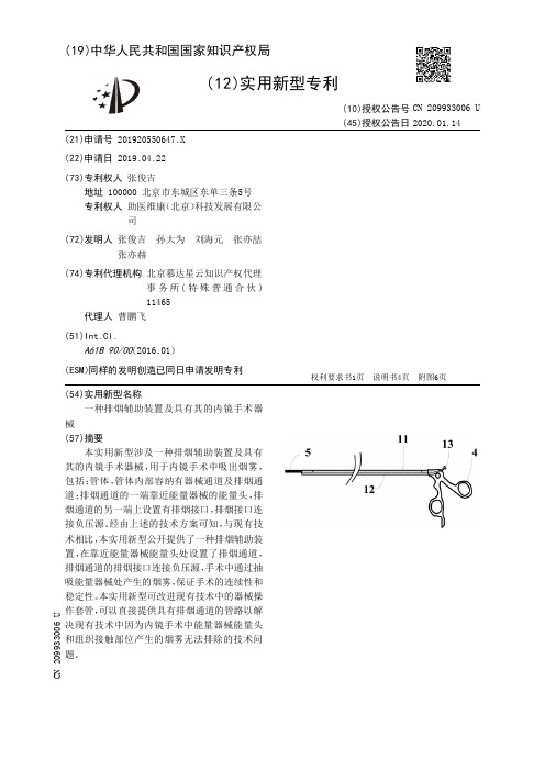 【CN209933006U】一种排烟辅助装置及具有其的内镜手术器械【专利】