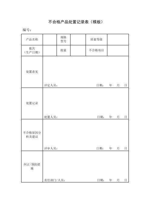 不合格产品处置记录表(模板)