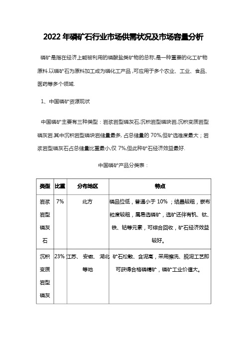 2022年磷矿石行业市场供需状况及市场容量分析