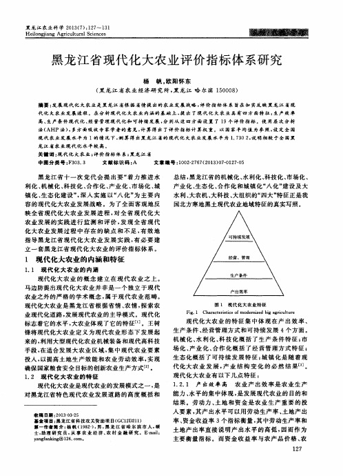 黑龙江省现代化大农业评价指标体系研究