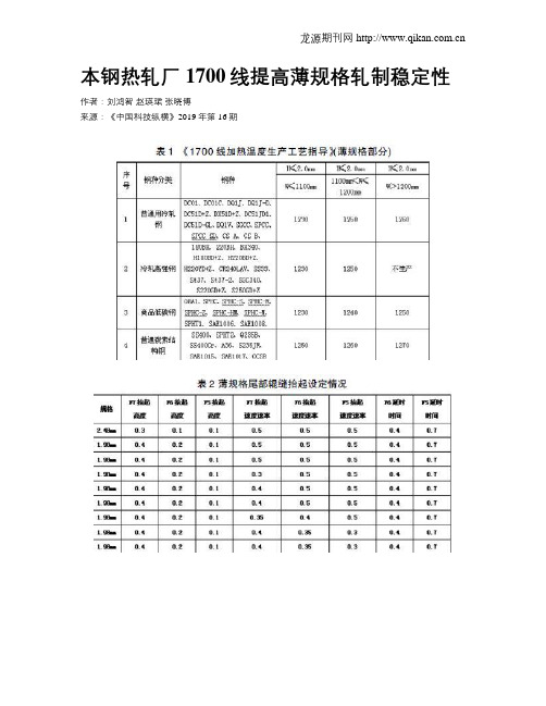 本钢热轧厂1700线提高薄规格轧制稳定性