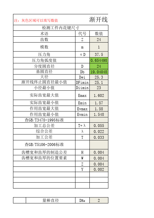 渐开线花键塞规尺寸计算