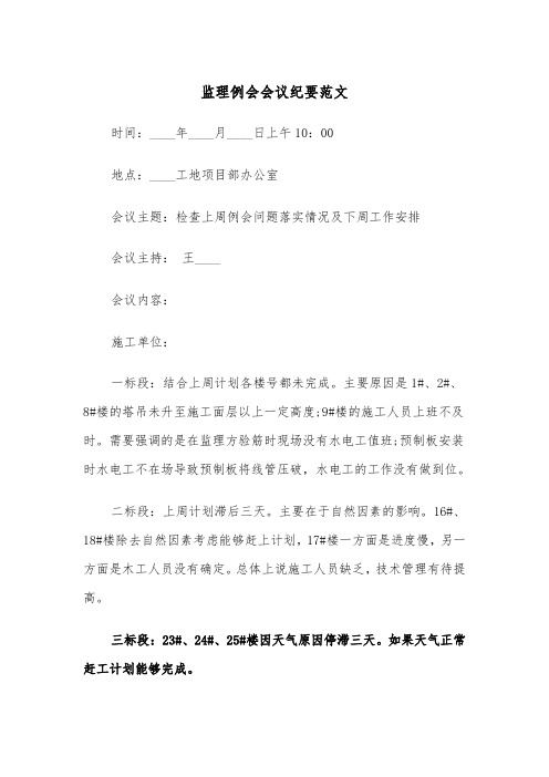 监理例会会议纪要范文(2篇)