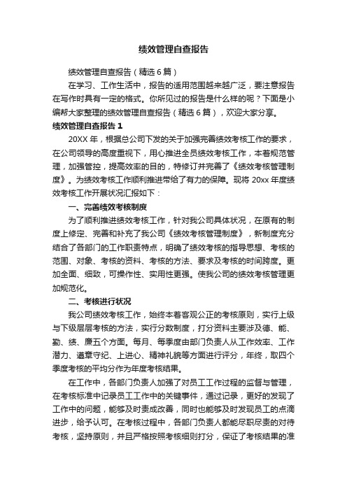 绩效管理自查报告（精选6篇）