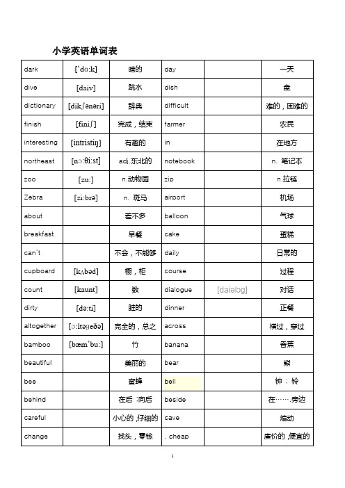 小学英语单词表