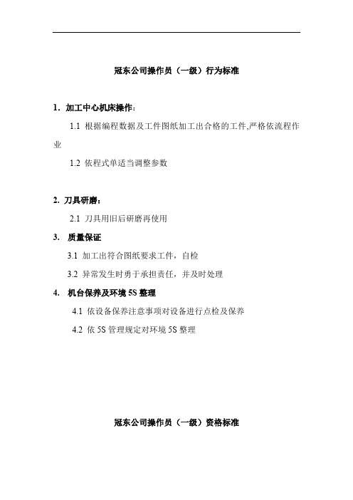 公司CNC操作员的行为标准