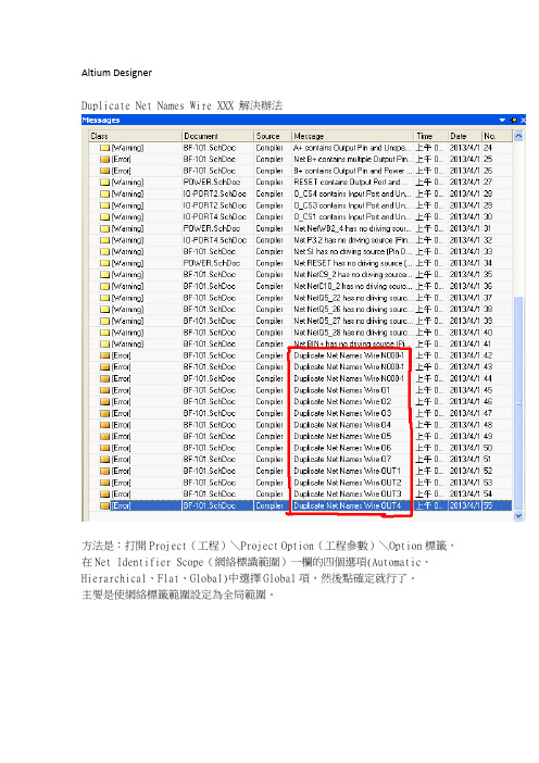 Altium Designer-Duplicate Net Names Wire XXX 解决办法