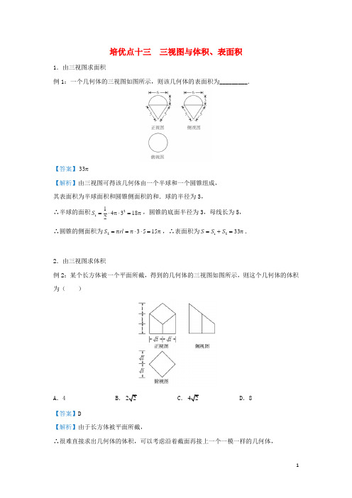 2019届高考数学专题十三三视图与体积表面积精准培优专练理