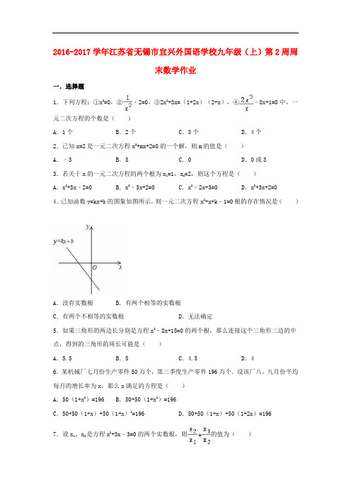 江苏省无锡市宜兴外国语学校九年级数学上学期第2周周