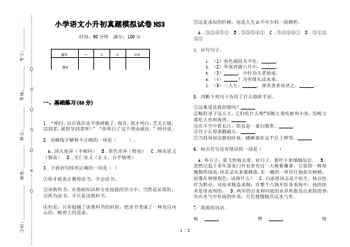 【小学教育】2019最新小学语文小升初(通用版)真题模拟试卷NS3—8K可直接打印