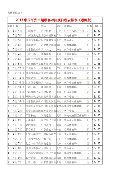 2017中国平安中超联赛对阵及日程安排表(最终版)分析