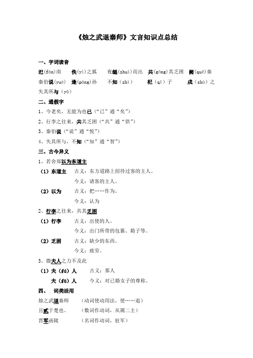 《烛之武退秦师》文言知识点总结