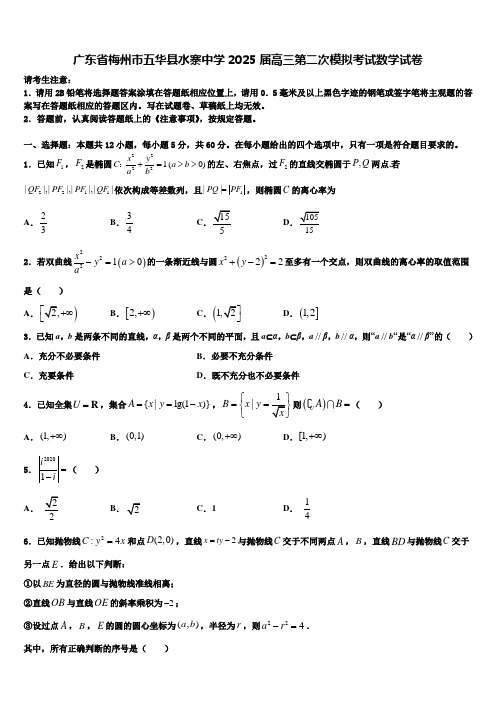 广东省梅州市五华县水寨中学2025届高三第二次模拟考试数学试卷含解析