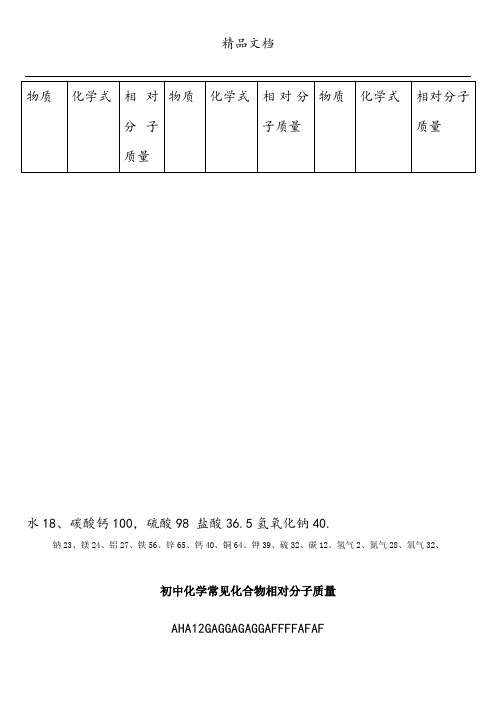 初中化学常见化合物相对分子质量