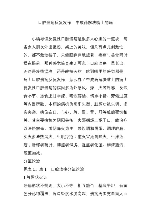 口腔溃疡反复发作,中成药解决嘴上的痛!