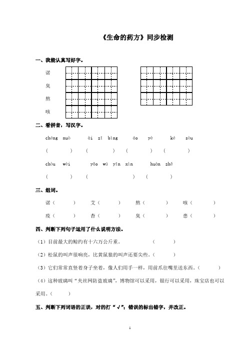 2016-2017年最新西师大版小学语文五年级下册《生命的药方》精选习题(精品)