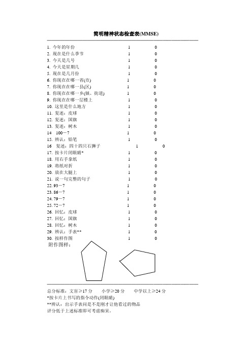 简明精神状态检查表MMSE