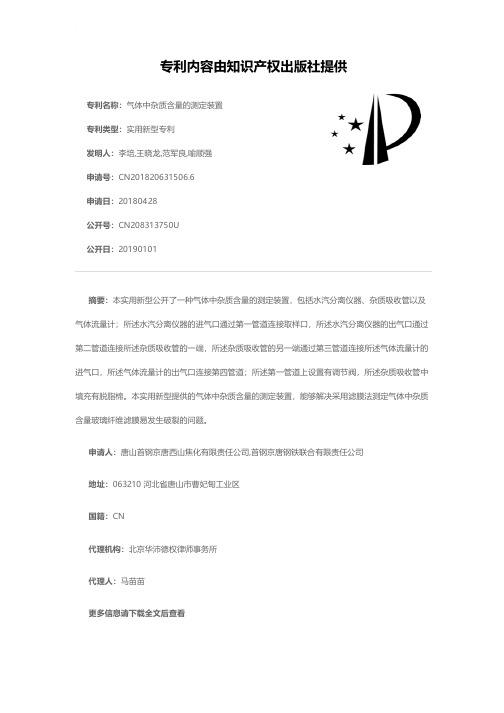 气体中杂质含量的测定装置[实用新型专利]