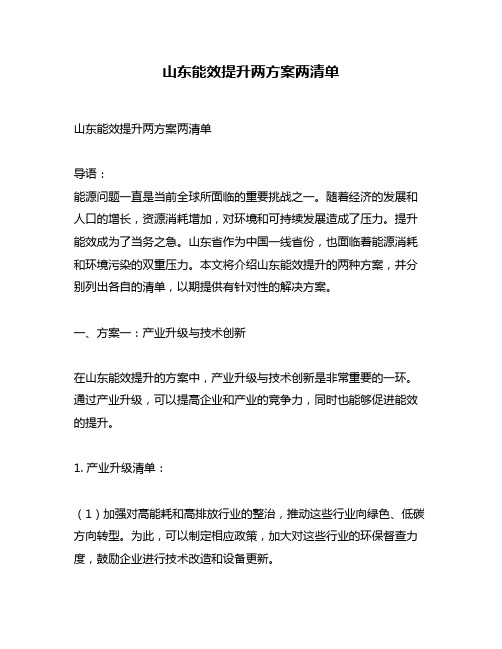 山东能效提升两方案两清单