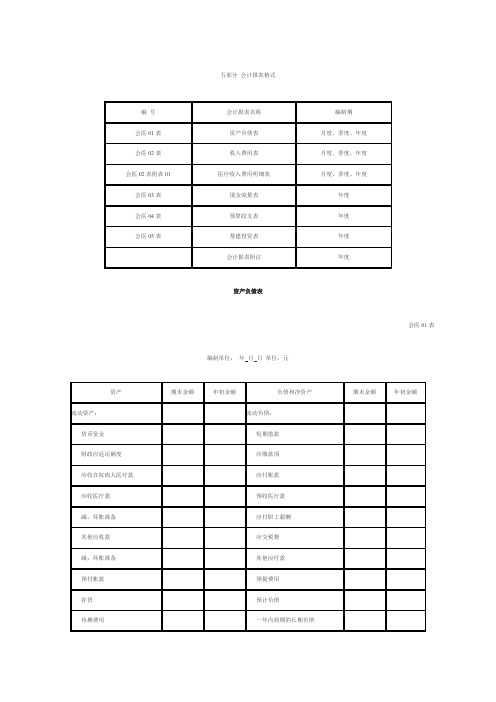 医院会计报表格式