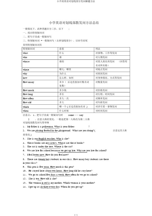 小升初英语对划线部分提问解题方法