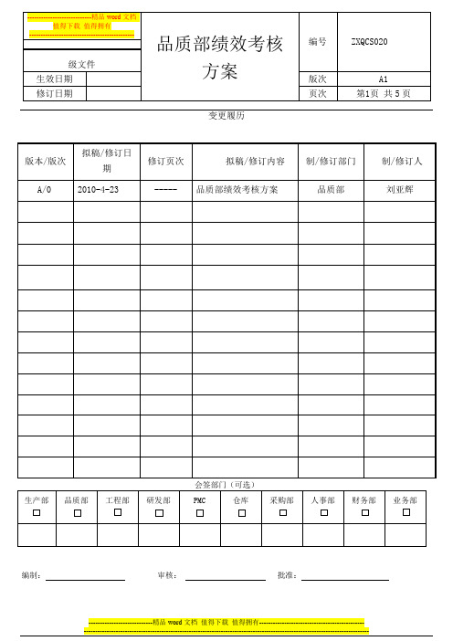 品质绩效考核方案