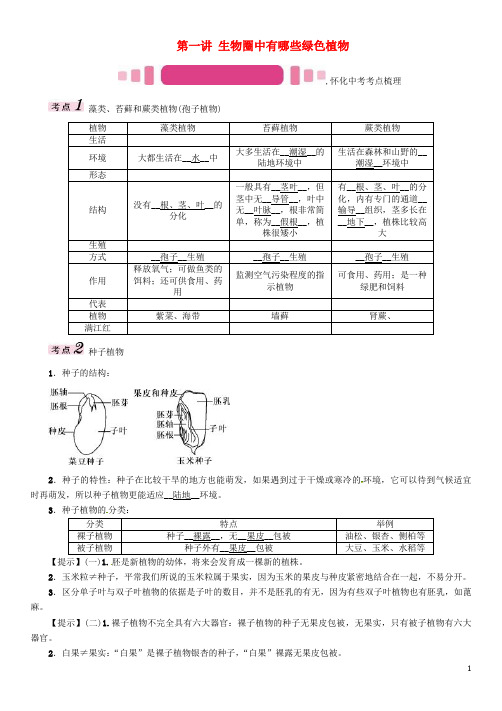 中考命题研究(怀化专版)中考生物 教材知识梳理 第三单元 生物圈中的绿色植物 第一讲 生物圈中有哪些