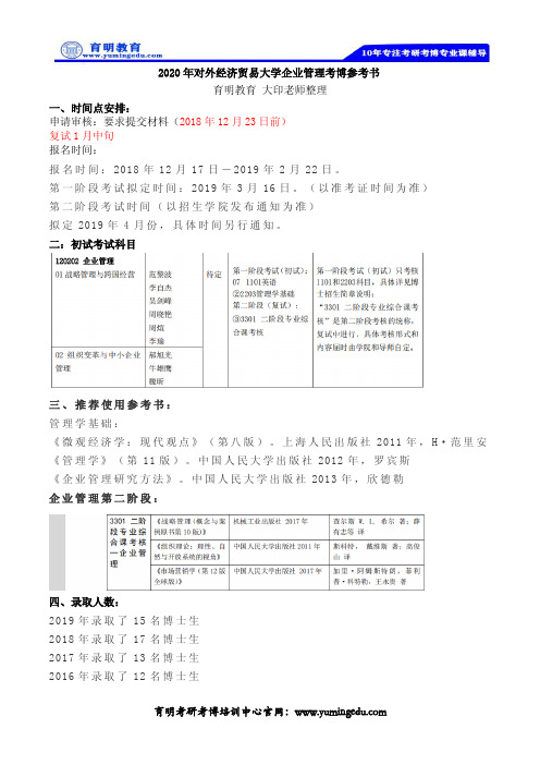 2020年对外经济贸易大学企业管理考博参考书