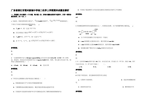 广东省湛江市雷州新城中学高二化学上学期期末试题含解析