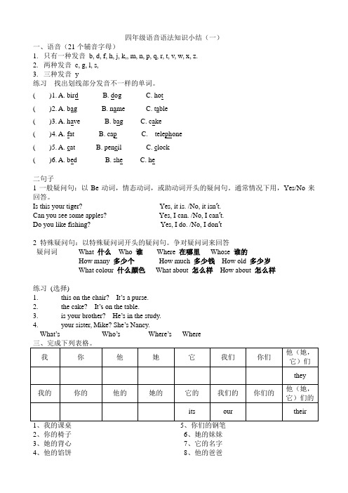 四年级语音语法知识小结(1)