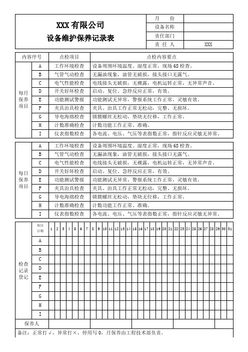 设备维护保养记录表