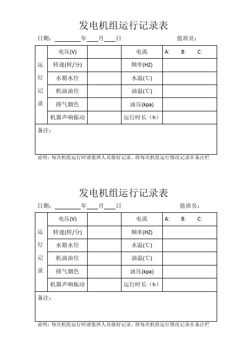 发电机组运行记录表