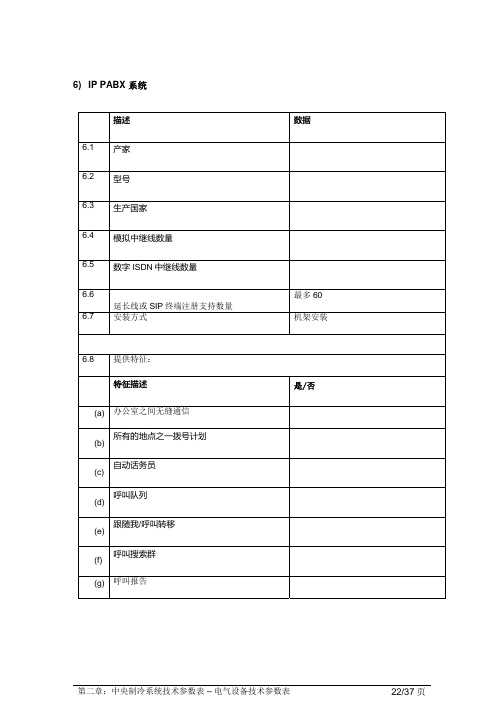 IPPABX系统及保安系统参数表