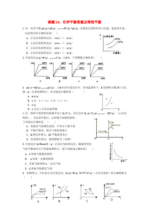吉林省吉林市第一中学校2020届高考化学一轮训练案 课题14 化学平衡图像及等效平衡(无答案)
