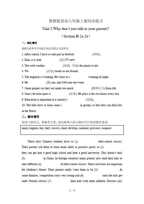 Unit 2 Section B 2a-2e 同步练习 鲁教版(五四学制)八年级上册