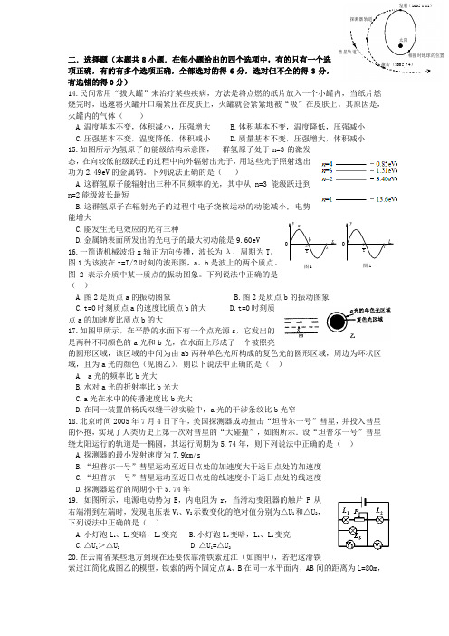 广西梧州市蒙山县高三高考模拟考试(考前演练)理综物理