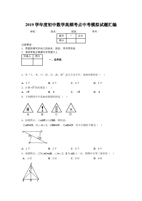 2019学年度初中数学高频考点中考模拟试题汇编841400