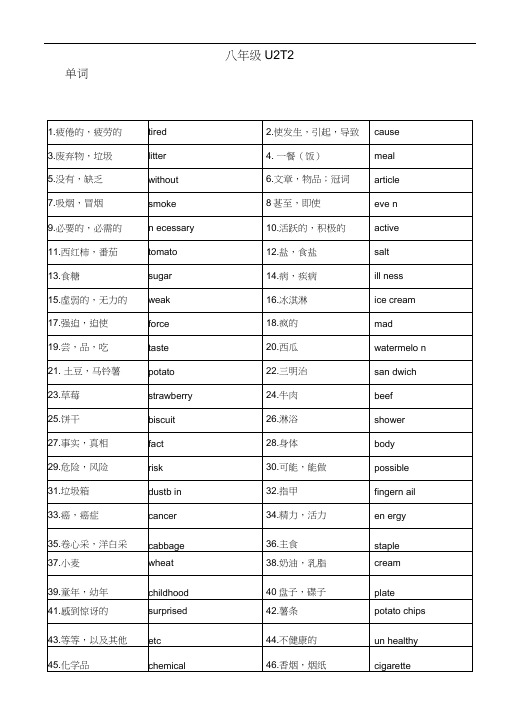 U2T2单词短语句子答案