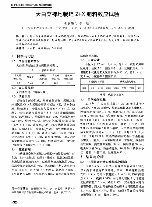 大白菜裸地栽培2+X肥料效应试验