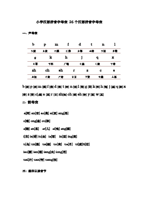 小学汉语拼音字母表26个汉语拼音字母表