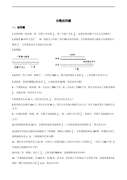 小学数学分数应用题题专项练  附详细解析