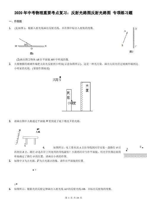 2020年中考物理重要考点复习：反射光路图反射光路图 专项练习题(含答案解析)