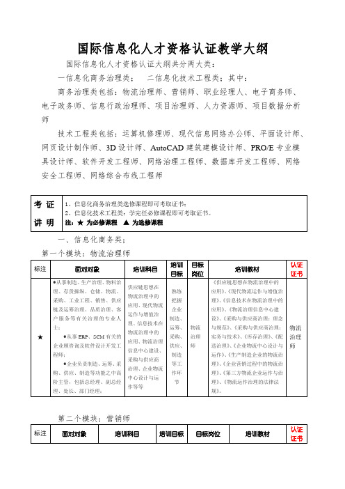 国际信息化人才资格认证教学大纲