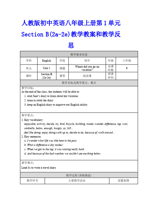 人教版初中英语八年级上册第1单元Section B(2a-2e)教学教案和教学反思