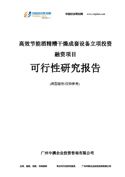 高效节能酒精糟干燥成套设备融资投资立项项目可行性研究报告(中撰咨询)